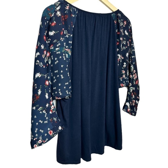 Westport Floral Print Sleeve Patchwork Mix Media Pullover Top/Blouse Size Large - Picture 8 of 9